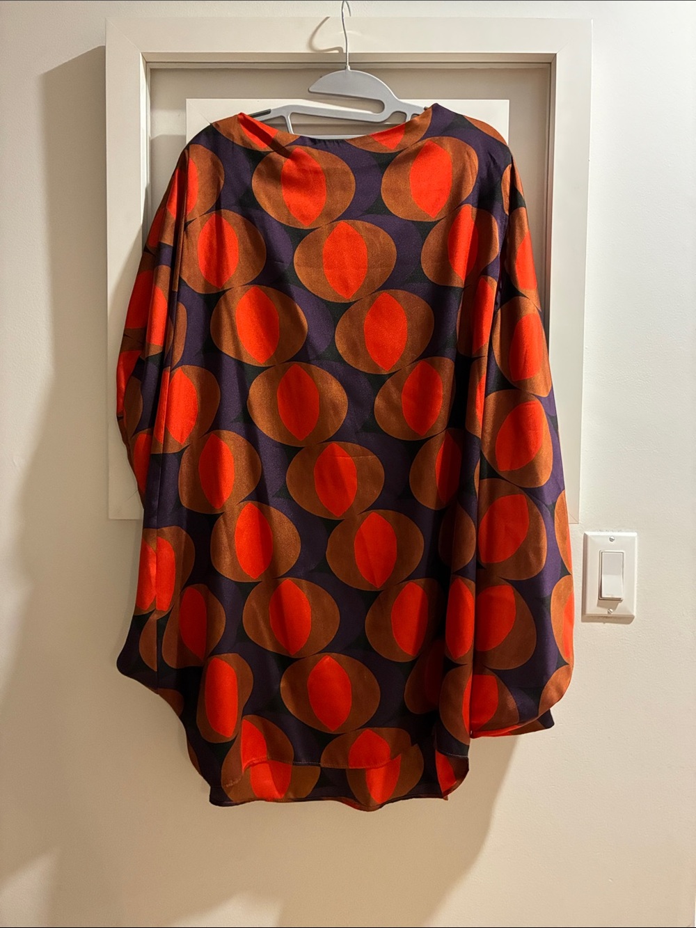 Zara Geometric Long-Sleeve Tunic Dress in Orange and Brown